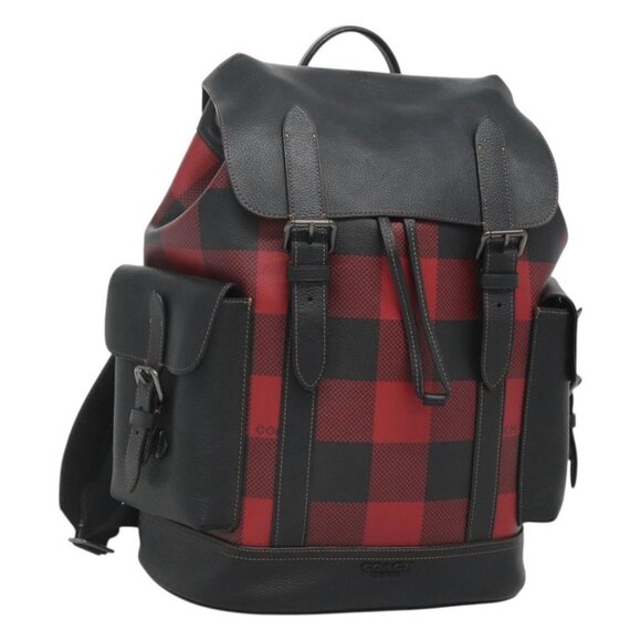 Coach Backpack Leather Black Red Auth gh204 - Picture 1 of 16